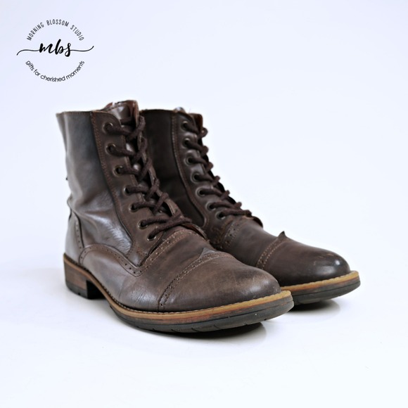 Steve Madden Nathen Lace Up Leather Cap Toe Brogue Combat Boots Brown Men 10D main image 14